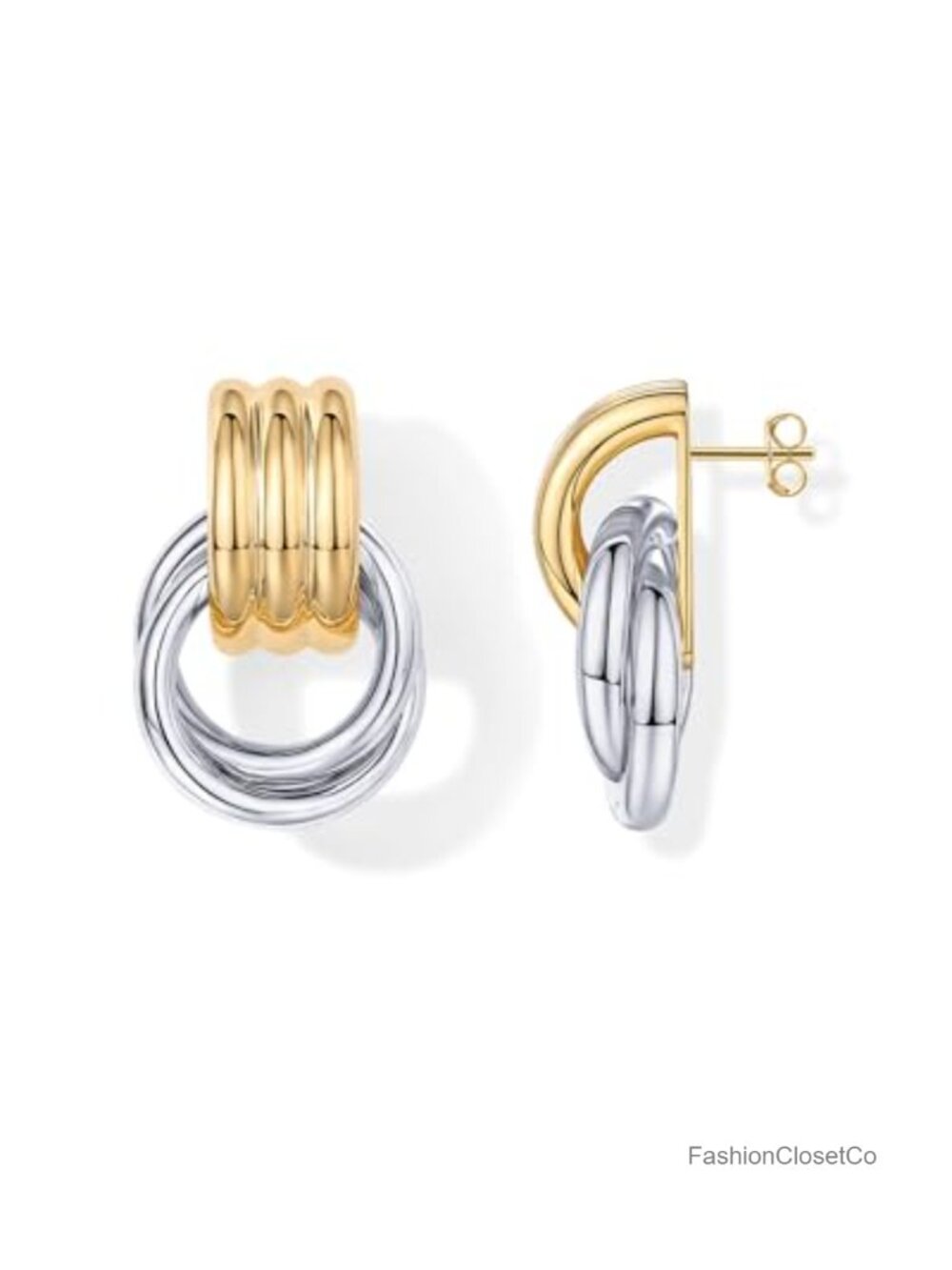 14K Gold Plated Chunky Door Knocker Drop Earrings Sterling Silver Posts